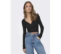 Only V-Neck Wrap Cropped Sweater Black