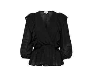 ONLY Women's Blouse Long Sleeve Top Onllondon 3/4 Ruffle Noos Top, Black, S