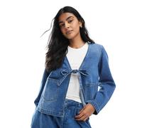 Only Womens boxy tie front shacket in mid blue denim - Sky Blue - Size X-Small