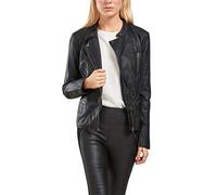 ONLY Women's Freya Faux Leather Biker Jacket, Black, 10 UK