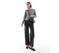 Only Womens high waist faux leather straight leg trousers in washed black - Size X-Large
