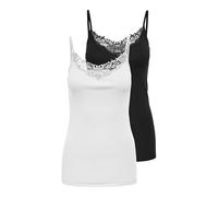 ONLY Women's Kira Lace Singlet 2 Pack Vest, Black (Black Pack: Black and White), S UK
