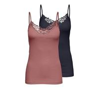 ONLY Women's Kira Lace Singlet 2 Pack Vest, Blue (Night Sky Pack: Night Sky/ Withered Rose), S UK