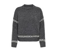 ONLY Women's Onlamanda Life LS O-Neck Detail CC KNT Knitted Jumper, Dark Grey Melange/Detail:Cloud Dancer, XL