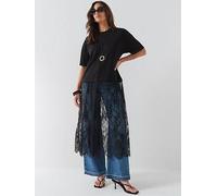 Only Women's Lace T-Shirt Dress, Black, Size M, Women Black