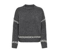 ONLY Women's Onlamanda Life LS O-Neck Detail CC KNT Knitted Jumper, Dark Grey Melange/Detail:Cloud Dancer, XL