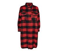 ONLY Women's ONLASHA L/S Long Check Shacket PNT Coat, Red Alert/Checks: Black, S (Pack of 4)