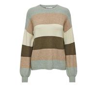 ONLY Women's Onlatia KNT Noos L/S Stripe Pullover Knitted Jumper, Hedge Green/Stripes:w. Toasted Coconut/Pumice Stone/Breen, XL