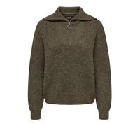 ONLY Women's Onlbaker L/S Zip Knt Pullover Sweater, Cocoa Brown/Detail: Melange, S UK