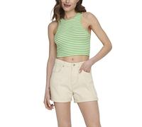 ONLY Women's Onlbelia S/L Crop Box JRS Top, Summer Green/Stripes: Cloud Dancer (Ola), Large