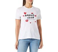 ONLY Women's Onlbone Reg S/S Heart Top Box JRS T-Shirt, Bright White/Print: Amour, S (Pack of 2)
