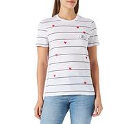 ONLY Women's Onlbone Reg S/S Heart Top Box JRS T-Shirt, Bright White/Stripes: Black + Print Cherie, Large (Pack of 2)