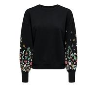 ONLY Women's Onlbrooke L/S O-Neck SWT Sweater, Black/Print:Sleeve Flower, M