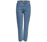 ONLY Women's Onlemily Hw St Raw Crop ANK Mae06 Noos Jeans, Light Blue Denim, 32/32