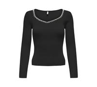 ONLY Women's Onlemma LS V-Neck KNT Sweater, Black/Detail:White Pearls, M