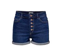 ONLY Women's Onlhush Hw Button Shorts Box Denim Shorts Not Applicable, Dark Blue Denim, S