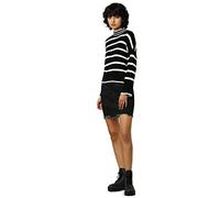 ONLY Women's Onlibi L/S Highneck CC KNT Pullover, Black/Stripes: W. Whitecap Grey Melange, L