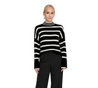 ONLY Women's Onlibi L/S Higneck Pullover CC KNT Sweater, Black/Stripes: White Cap Grey Melange, S
