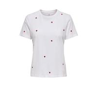 ONLY Women's Onlketty S/S O-Neck Top Box JRS T-Shirt, Bright White/AOP: Heart, Large