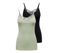 ONLY Women's Onlkira Life Lace Singlet 2pack Noos Tank Top, Desert Sage/Pack: Desert Sage/Black, XS UK
