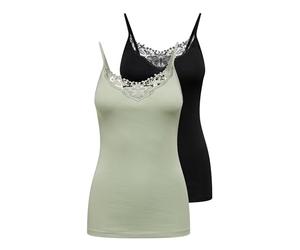 ONLY Women's Onlkira Life Lace Singlet 2pack Noos Tank Top, Desert Sage/Pack: Desert Sage/Black, XS UK