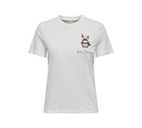 ONLY Women's Onlkita Life Reg S/S Top Box Xmas JRS T-Shirt, Cloud Dancer/Print: Merry Penguin, Large