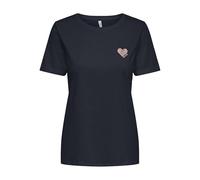 ONLY Women's Onlkita Life S/S Logo Top Noos T-Shirt, Night Sky/Print: Rose Gold Glitter Heart, Large