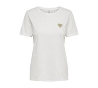 ONLY Women's Onlkita Life S/S Logo Top Noos T-Shirt, Cloud Dancer/Print: Gold Glitter Heart, S