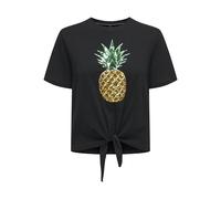 ONLY Women's Onlkita S/S Fruit Knot Top Box JRS T-Shirt, Black, Large