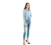 ONLY Women's ONLLECEY LS Stripe Knot DNM Shirt NOOS Blouse, Cloud Dancer/Stripes:Medium Blue, Large
