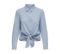 ONLY Women's ONLLECEY LS Stripe Knot DNM Shirt NOOS Blouse, Cloud Dancer/Stripes:Medium Blue, Large