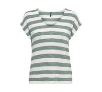 ONLY Women's Onllira Life S/S V-Neck top JRS T-Shirt, Chinois Green/Stripes: Cloud Dancer, Large