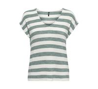 ONLY Women's Onllira Life S/S V-Neck top JRS T-Shirt, Chinois Green/Stripes: Cloud Dancer, Large