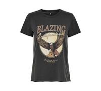 ONLY Onllucy Women's T-Shirt XS S M L XL Black Grey 100% Cotton Crew Neck, Nero/Stampa: Blazing, L