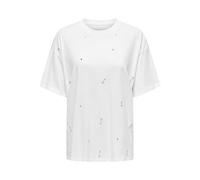 ONLY Women's ONLLUCY Life S/S Bling TOP Box JRS T-Shirt, Bright White/Detail:Rhinestones,