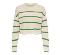 ONLY Women's ONLMALAVI L/S Cropped Pullover KNT Knit Sweater, Pumice Stone/Stripes:Green BEE, L