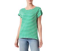 ONLY Women's Onlmay Life S/S Open Back Top Box JRS T-Shirt, Green Bee/Stripes: Cloud Dancer (Dina), Large