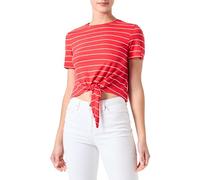 ONLY Women's Onlmay Life S/S Short Knot Top Box JRS T-Shirt, Flame Scarlet/Stripes: Cloud Dancer (Nadia), XS