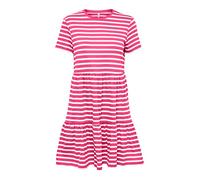 ONLY Women's Onlmay S/S O-Neck Peplum Dress Box JRS, Shocking Pink/Stripes: Cloud Dancer (Dina), M