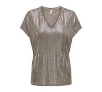 ONLY Women's Onlmirinda S/S V-Neck top JRS, Humus/Detail: Melange + Silver Metallic, M