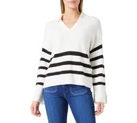 ONLY Women's ONLMONNA LS Split Neck Collar KNT Knit Sweater, Cloud Dancer/Stripes: Black, S