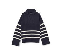 ONLY Women's Onlmonna LS Split Neck Collar KNT Knitted Jumper, Night Sky/Stripes: Cloud Dancer, S