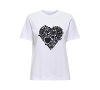 ONLY Womens Onlnina Heart S/S Tee JRS, White, M UK