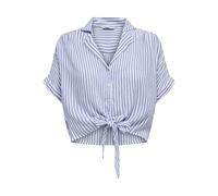 ONLY Women's Onlpaula Life S/S Tie Shirt WVN Noos Blouse, Cloud Dancer/Stripes: Blue Stripes, XS