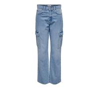 ONLY Women's ONLRILEY HW STR Cargo DNM PIM875 NOOS Cargo Pants, Light Blue Denim,