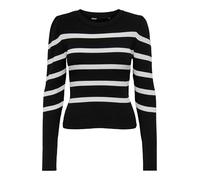 ONLY Women's Onlsally L/S Puff Pullover KNT Noos Sweater, Black/Stripes: w. Cloud Dancer, M