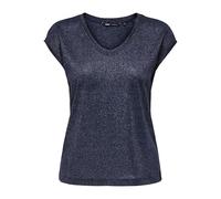 ONLY Women's onlSILVERY S/S V Neck Lurex TOP JRS NOOS T-Shirt, Blue (Night Sky), 12 (Size: Medium)