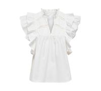 ONLY Women's Onlsunny Capsl Frill WVN Noos Top with V-Neck and Short Sleeves and Ruffles, Cloud Dancer, XS