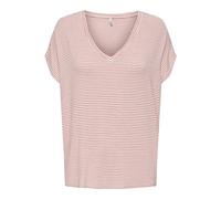 ONLY Women's Onltine S/S V-Neck Top JRS, Rose of Sharon/Stripes: Cloud Dancer, S
