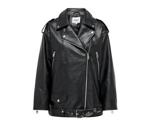 ONLY Women's Onlvera Faux Leath Long Biker OTW Noos Leather Jacket, black, S